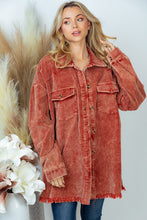 Load image into Gallery viewer, Corduroy Shacket with Frayed Trim in Rust Shacket White Birch   
