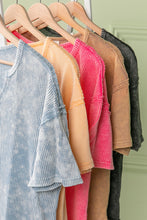 Load image into Gallery viewer, BiBi Mineral Washed Thermal Top with Notched Neckline in Denim Blue Shirts &amp; Tops BiBi   
