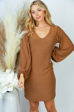 Load image into Gallery viewer, Solid Knit Dress with Blouson Sleeves in Chestnut-FINAL SALE Dress White Birch   
