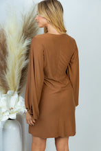 Load image into Gallery viewer, Solid Knit Dress with Blouson Sleeves in Chestnut-FINAL SALE Dress White Birch   
