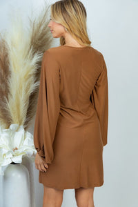 Solid Knit Dress with Blouson Sleeves in Chestnut-FINAL SALE Dress White Birch   