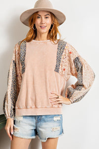 Easel Mix N Match Mineral Washed Pullover in Washed Peach Top Easel   