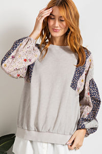 Easel Mix N Match Mineral Washed Pullover in Light Grey Top Easel   