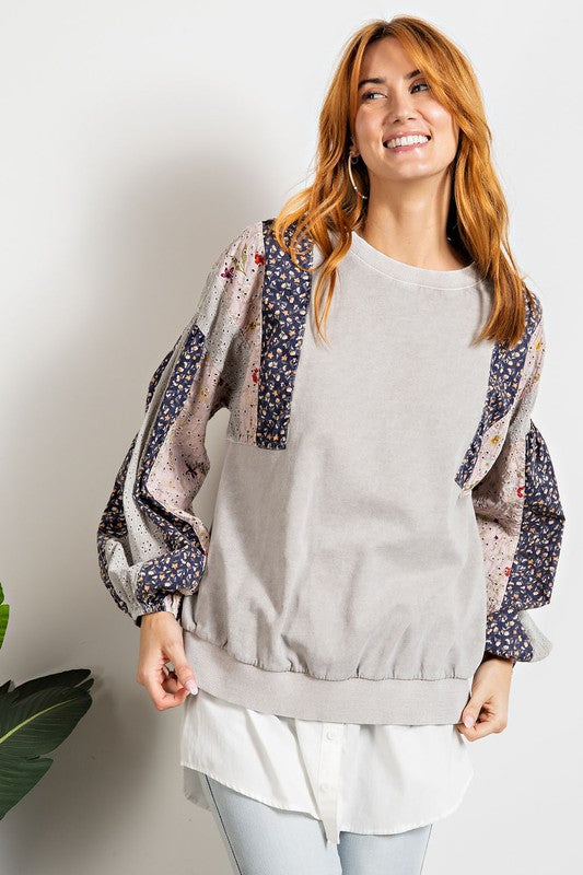 Easel Mix N Match Mineral Washed Pullover in Light Grey Top Easel   