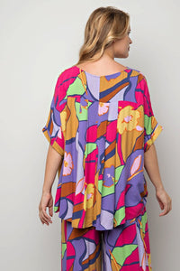 Easel Printed Top in Purple Mustard (Top Only) Shirts & Tops Easel   