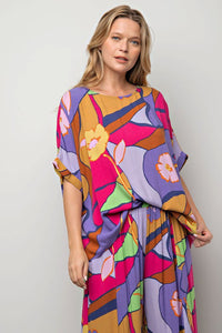 Easel Printed Top in Purple Mustard (Top Only) Shirts & Tops Easel   