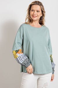 Easel Cotton Jersey Loose Fit Top in Sage Blue Top Easel   