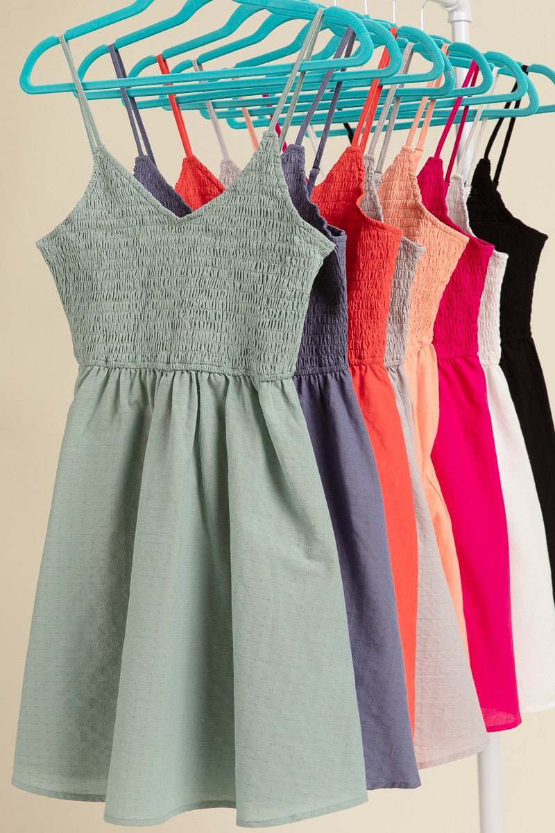 BiBi Smocked Mini Dress in Dusty Sage-FINAL SALE Dresses BiBi   