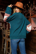 Load image into Gallery viewer, Ces Femme Hunter Green Multi Textured Color Block Long Sleeve Top Shirts &amp; Tops Ces Femme   
