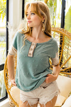 Load image into Gallery viewer, BiBi Sage Henley Textured Knit Top with Button Details Shirts &amp; Tops BiBi   
