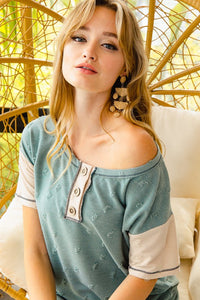 BiBi Sage Henley Textured Knit Top with Button Details Shirts & Tops BiBi   