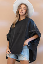 Load image into Gallery viewer, Black Studded Oversized Tshirt Shirts &amp; Tops Blue B   
