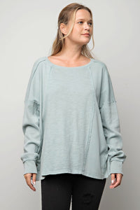 Easel Slub Mix Ribbed Mineral Washed Top in Mint Blue Top Easel   