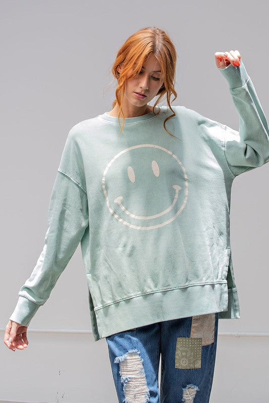 Easel Smiley Face Top in Seafoam Shirts & Tops Easel   