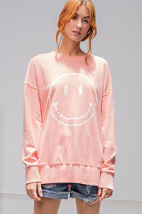 Easel Smiley Face Top in Coral Shirts & Tops Easel   