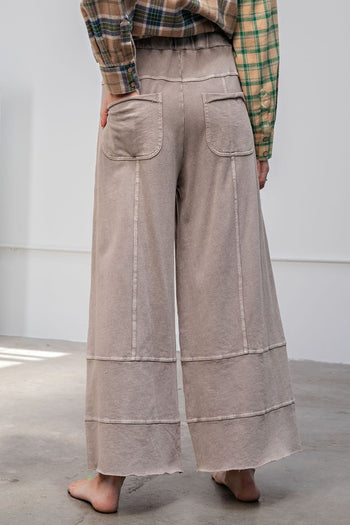 Easel Mineral Washed Terry Knit Pants in Mushroom Pants Easel   