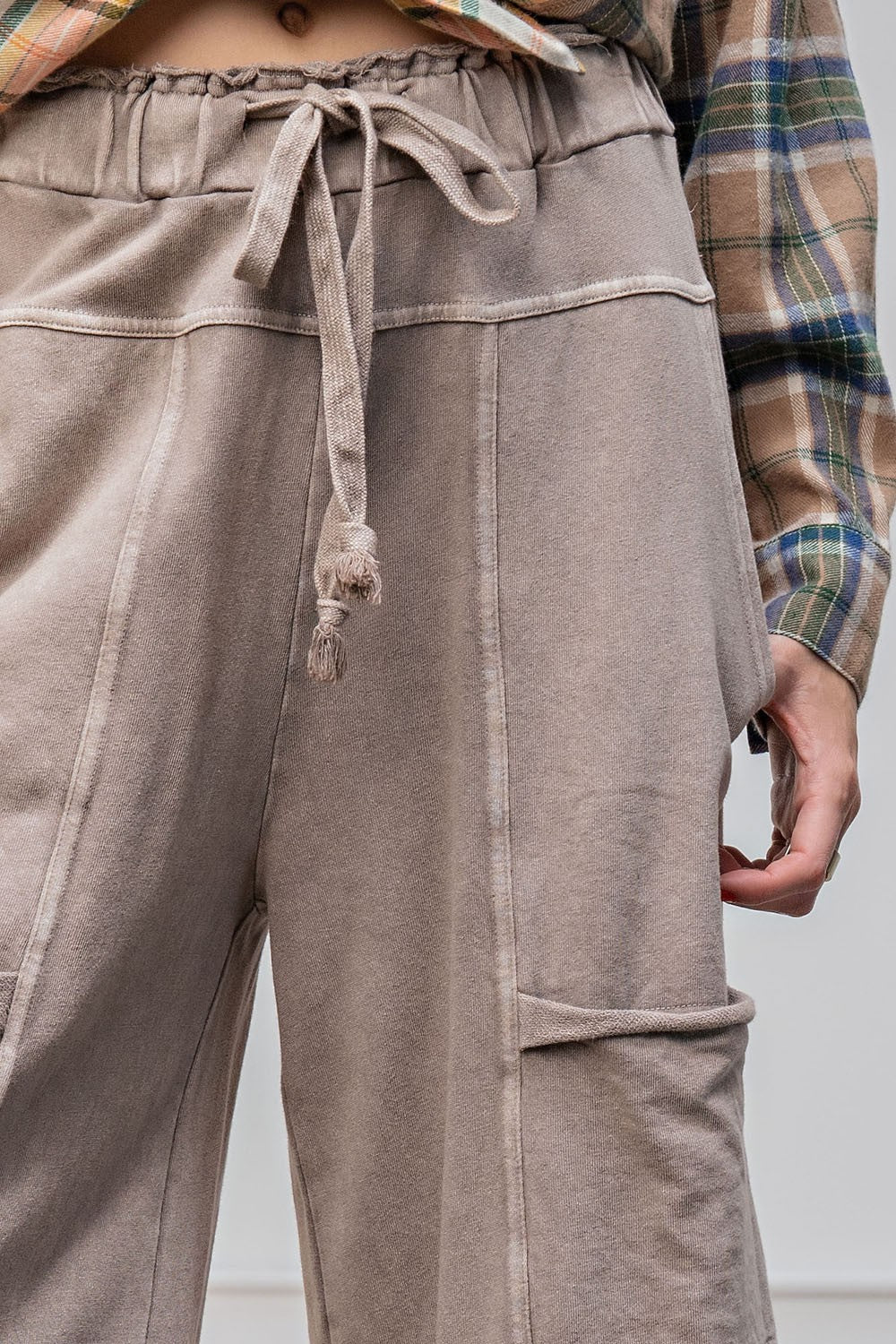 Easel Mineral Washed Terry Knit Pants in Mushroom ON ORDER – June Adel