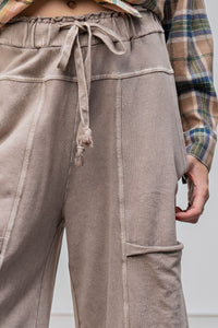 Easel Mineral Washed Terry Knit Pants in Mushroom ON ORDER ESTIMATED ARRIVAL DECEMBER Pants Easel   