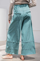 Easel Mineral Washed Terry Knit Pants in Teal Green Pants Easel   