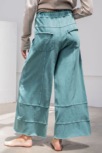 Easel Mineral Washed Terry Knit Pants in Teal Green ON ORDER EARLY NOVEMBER ARRIVAL Pants Easel   
