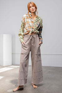 Easel Mineral Washed Terry Knit Pants in Mushroom Pants Easel   