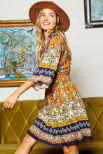 Load image into Gallery viewer, Navy and Rust Printed Dress Dresses Ces Femme   
