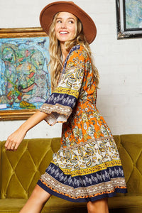 Navy and Rust Printed Dress Dresses Ces Femme   