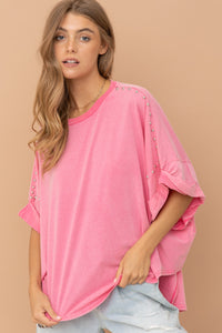 Hot Pink Studded Oversized Tshirt Shirts & Tops Blue B   
