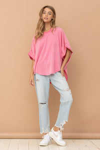 Hot Pink Studded Oversized Tshirt Shirts & Tops Blue B   