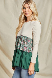 Tiered Knit Top with Sage Floral Prink Top Beeson River   