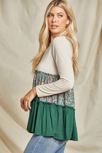 Tiered Knit Top with Sage Floral Prink Top Beeson River   
