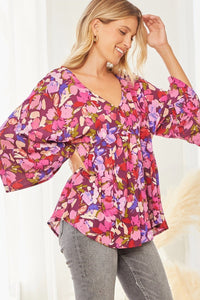 Mixed Floral Print Top in Magenta Top Andree by Unit   