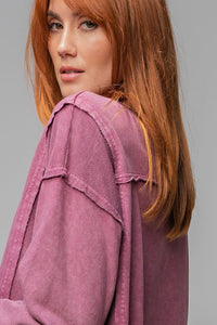 Easel Magenta Washed Terry Pullover Top Top Easel   