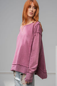 Easel Magenta Washed Terry Pullover Top Top Easel   