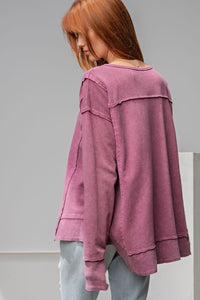 Easel Magenta Washed Terry Pullover Top Top Easel   