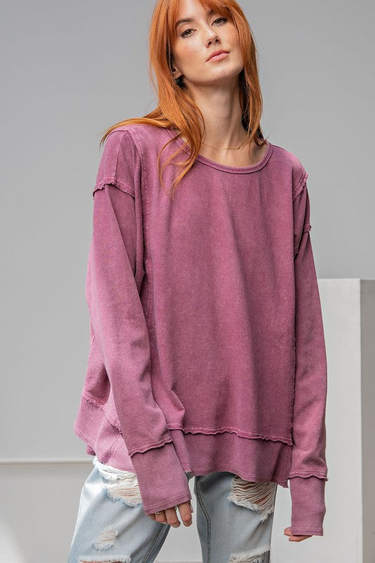 Easel Magenta Washed Terry Pullover Top Top Easel   