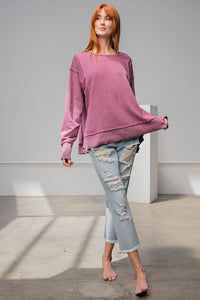 Easel Magenta Washed Terry Pullover Top Top Easel   