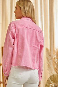Denim Jacket with Diamond Trim Detail in Pink Jacket Andree by Unit   