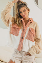 Load image into Gallery viewer, BiBi Cozy Sherpa Short Jacket in Latte, Ivory, and Dark Peach Coats &amp; Jackets BiBi   
