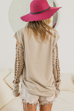 Load image into Gallery viewer, BiBi Solid Color Top with Twisted Die Cut Sleeves in Taupe  BiBi   
