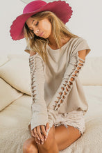 Load image into Gallery viewer, BiBi Solid Color Top with Twisted Die Cut Sleeves in Taupe  BiBi   
