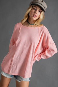 Easel Slub Mix Ribbed Mineral Washed Top in Coral Pink Top Easel   