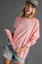 Load image into Gallery viewer, Easel Slub Mix Ribbed Mineral Washed Top in Coral Pink Top Easel   
