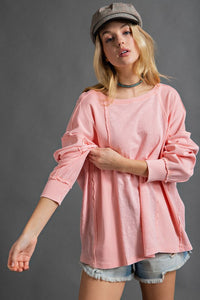 Easel Slub Mix Ribbed Mineral Washed Top in Coral Pink Top Easel   