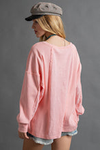 Load image into Gallery viewer, Easel Slub Mix Ribbed Mineral Washed Top in Coral Pink Top Easel   
