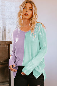Solid Color Block Tunic Sweater in Lavender Sweaters Oddi   