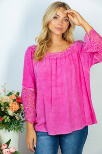 Woven Off Shoulder Top in Pink Top White Birch   
