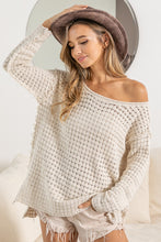 Load image into Gallery viewer, Raw Edge Detailed Pointelle High And Low Knit Top in Oatmeal Top BiBi   
