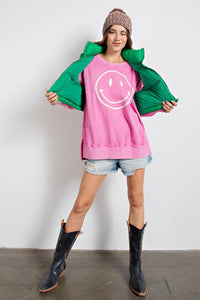 Easel Smiley Face Top in Bubble Gum Shirts & Tops Easel   