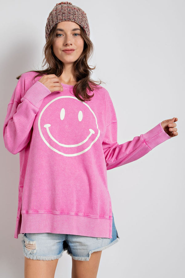 Easel Smiley Face Top in Bubble Gum Shirts & Tops Easel   